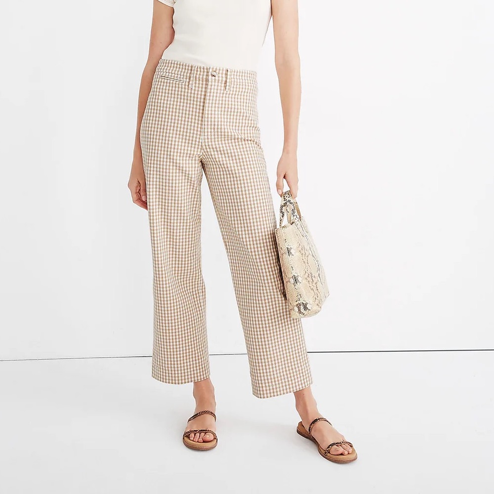 Madewell Slim Emmett Wide-Leg Crop Pants Gingham Check